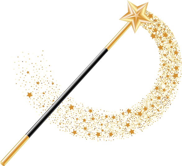 Magic Wand with gold star and magical gold sparkle trail